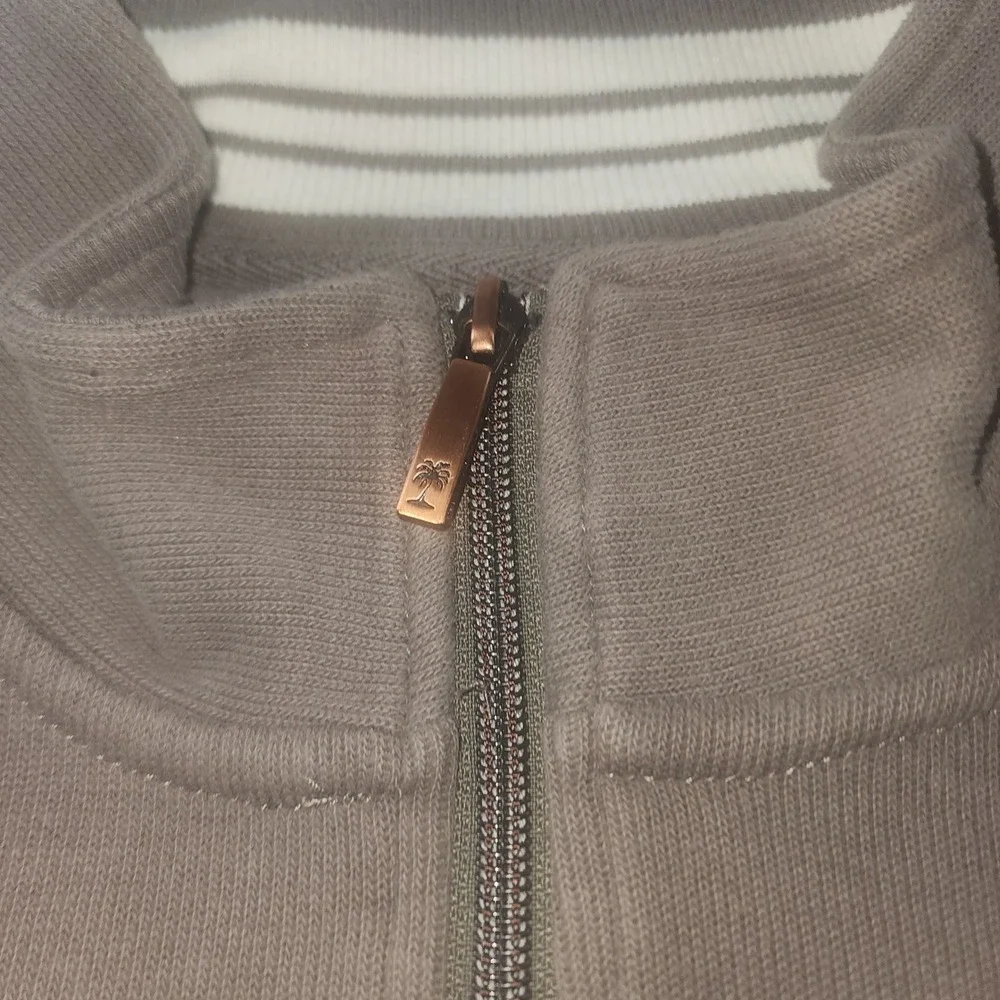 Tommy Bahama Relax Mens Large Taupe Brown 100% Cotton Quarter Zip Pullover